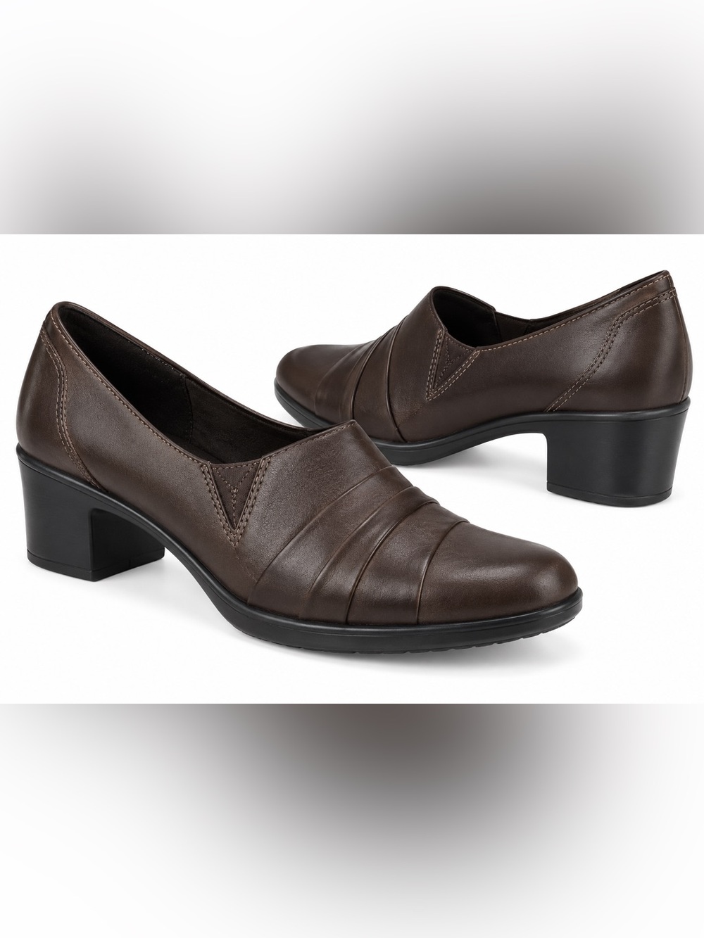 Clarks Partridge Brown Leather Comfort Loafers Block Heel Slip On Shoes